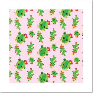 Kawaii Cactus Neck Gaiter Flowering Cactus Neck Gator Posters and Art